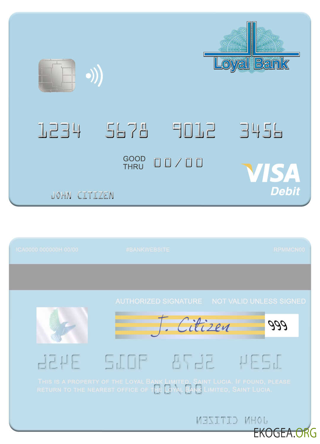 Carte de débit visa Sainte Lucie Loyal Bank Limited